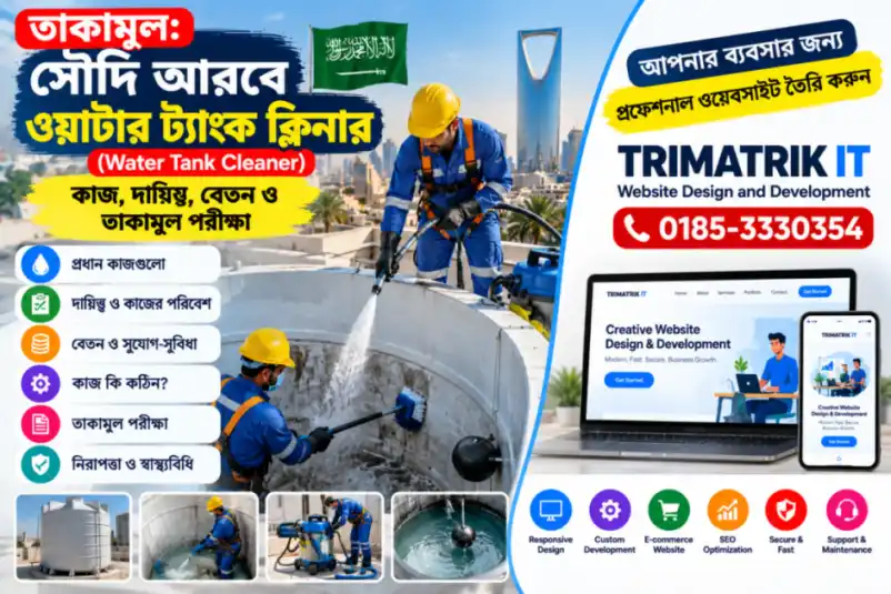 তাকামুল সৌদি আরবে ওয়াটার ট্যাংক ক্লিনার – কাজ, দায়িত্ব, বেতন ও তাকামুল পরীক্ষার সম্পূর্ণ গাইড ২০২৬